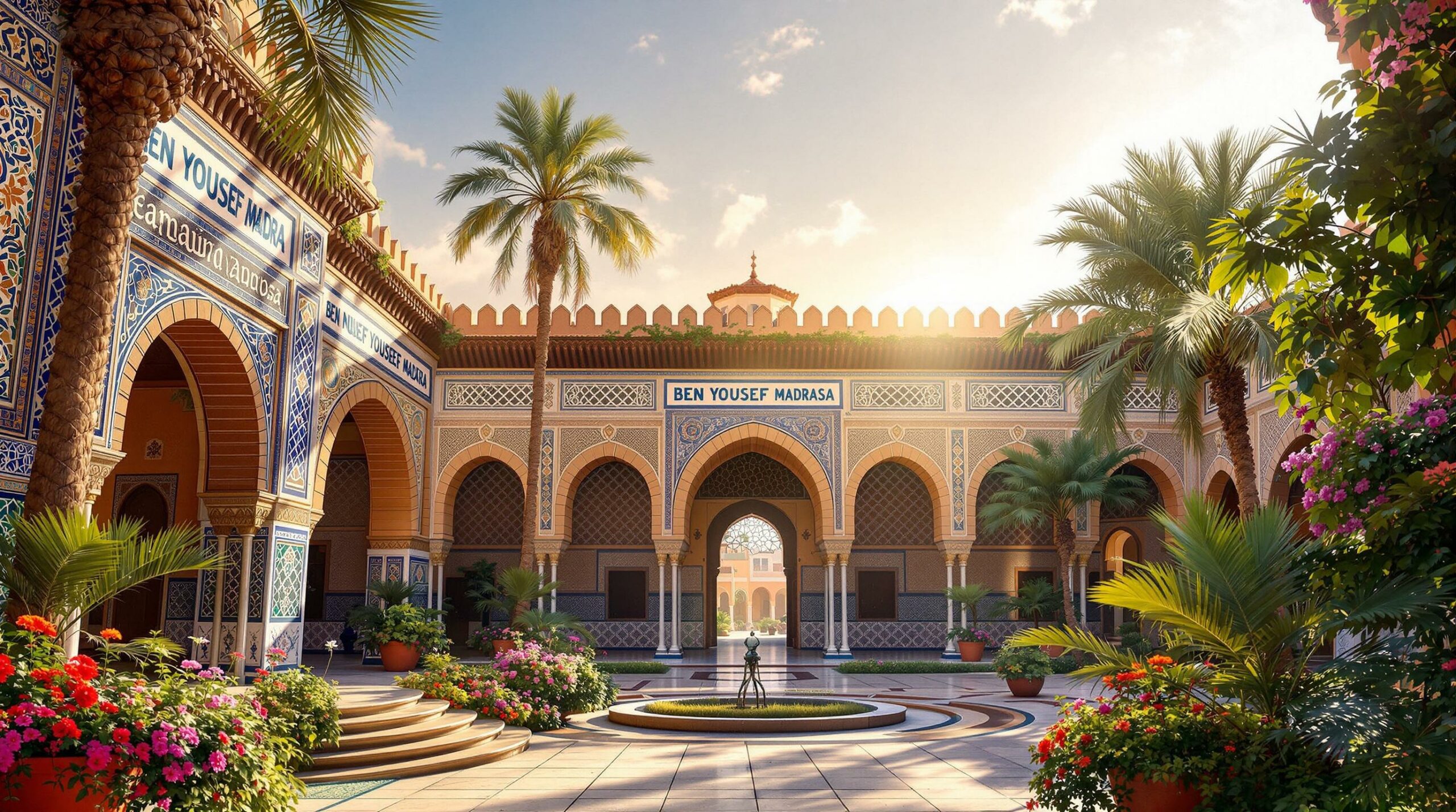 plongez dans l'élégance intemporelle de la médersa ben youssef à marrakech. découvrez son architecture majestueuse, ses mosaïques raffinées et vivez une expérience inoubliable au cœur de l'histoire marocaine.