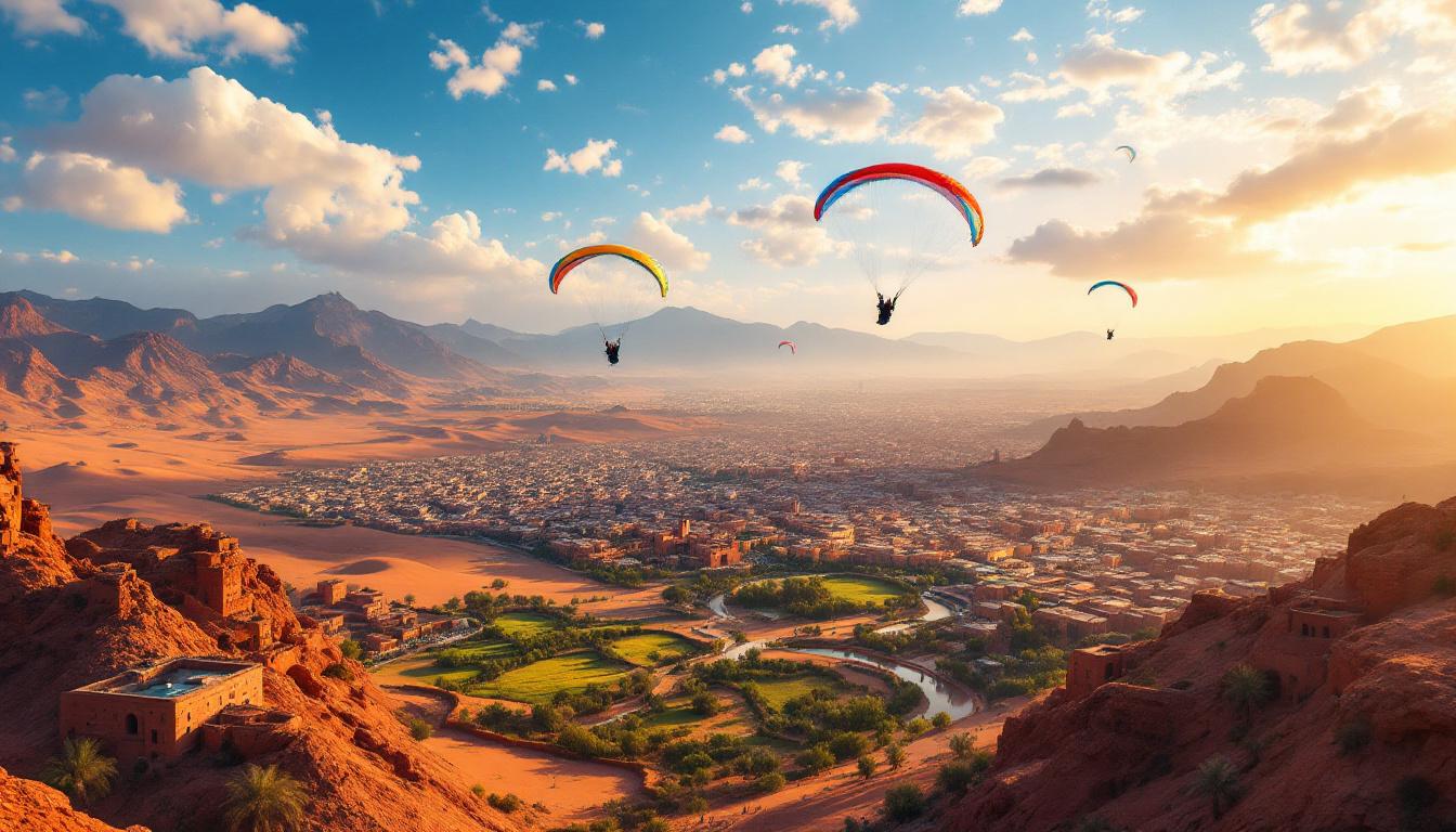 découvrez le parapente à marrakech et survolez des paysages à couper le souffle. vivez une expérience inoubliable en survolant les montagnes, la vallée de l'ourika et le désert. réservez votre vol et laissez-vous emporter par l'aventure !